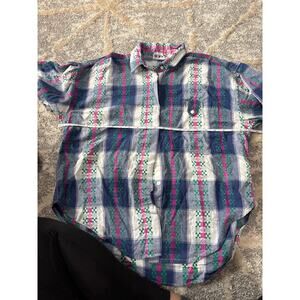 Khazana VINTAGE 1980s short sleeve plaid blouse women's size medium
